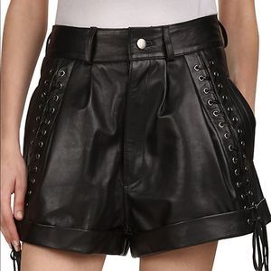 The Kooples Black High Waist Leather Shorts